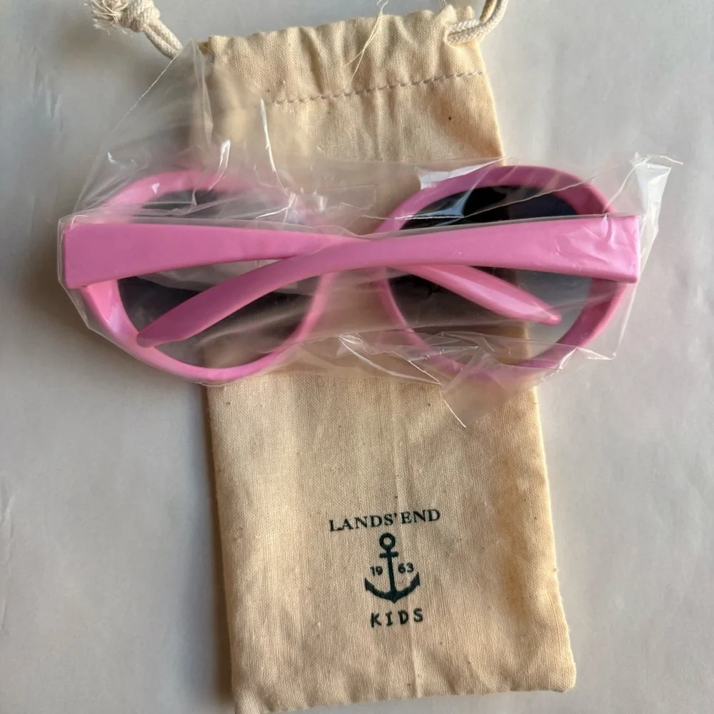 NEW Land’s End toddler girls pink sunglasses 100% UV protection round plastic